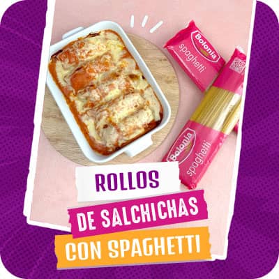 Rollos de salchichas con spaghetti