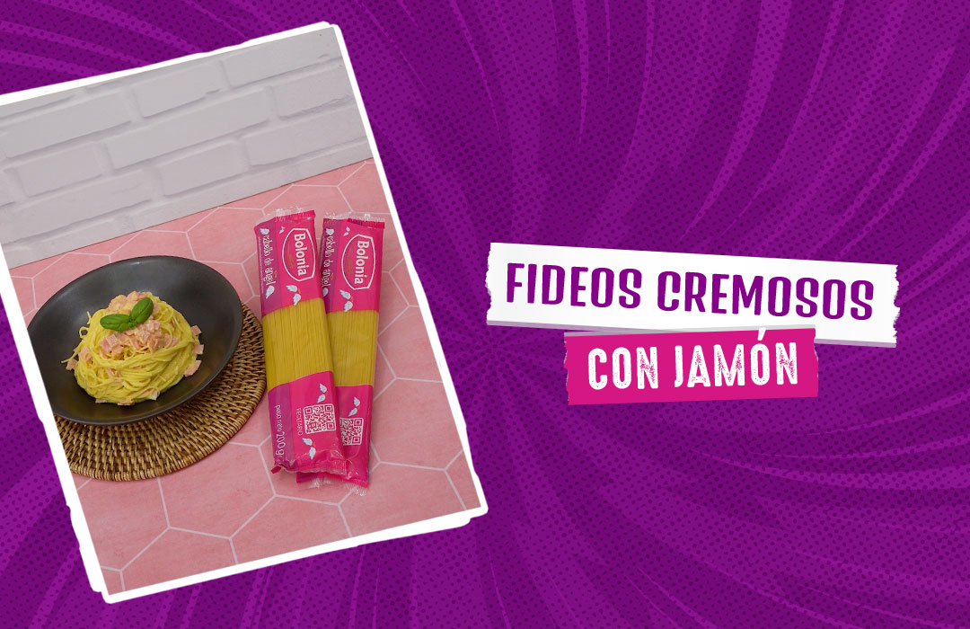 Fideos cremosos con jamón